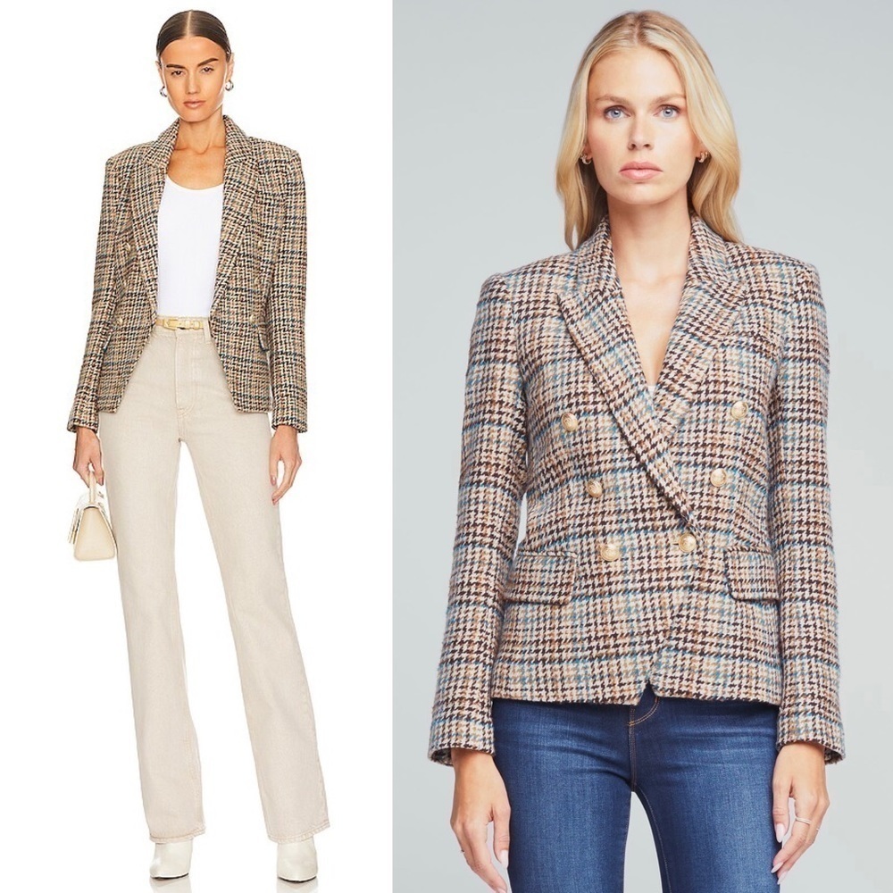 NWT L’AGENCE Kenzie Tweed Plaid Check Double Breasted Wool Academia Blazer 2 - Picture 12 of 16